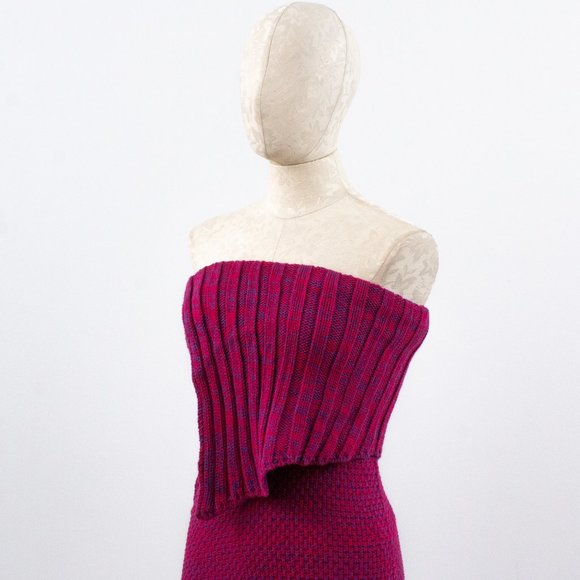 Vintage S Handknit Strapless Sweater Dress Pink - Picture 3 of 9